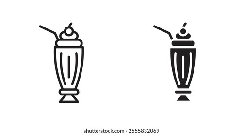 Milkshake outlined and solid icon vector collection.