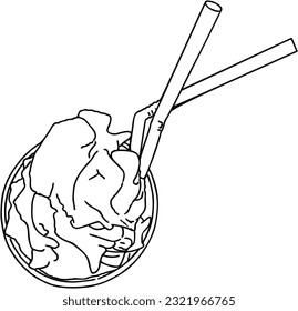 Milkshake pina colada with cream and two tubes drink doodle linear cartoon coloring