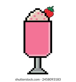 Milkshake pixel icon. 80s, 90s arcade game style. Vector illustration game assets 8-bit sprite, isolated street food pixel. 