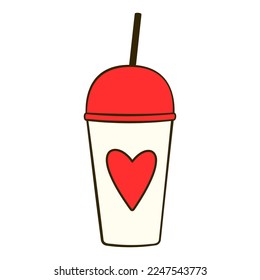 Milkshake with red heart. Valentine's day. Cartoon flat icon. Vector illustration