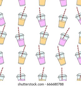 milkshake seamless doodle hand drawn cute cartoon pattern isolated on the white background.