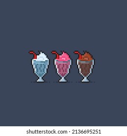 milkshake set with different flavor in pixel style