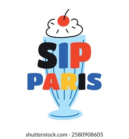 Milkshake with sip paris text, flat sticker 
