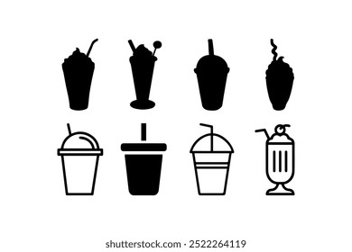 Coleção de conjuntos de ícones de vetor de milkshake e smoothie. Design de ilustração vetorial.