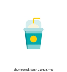 Milkshake with straw flat icon, vector sign, colorful pictogram isolated on white. Take away coffee cup symbol, logo illustration. Flat style design