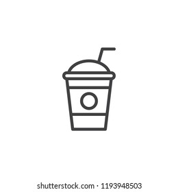 Milkshake with straw outline icon. linear style sign for mobile concept and web design. Take away coffee cup simple line vector icon. Symbol, logo illustration. Pixel perfect vector graphics