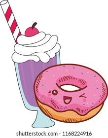 milkshake, strawberry, donut