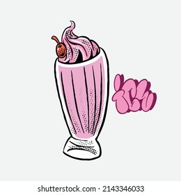 milkshake with strawberry ice cream in graffiti illustration style