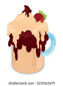 milkshake and strawberry icon isolated