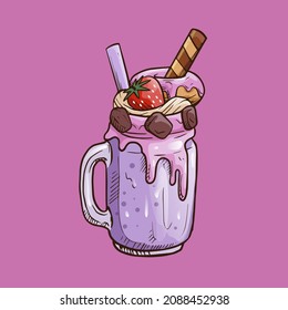 milkshake con diseño vectorial de fresa
