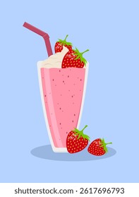 Milkshake with strawberry vector illustration.