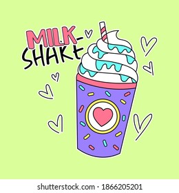 MILKSHAKE TEXT, VECTOR OF A MILKSHAKE WITH SPRINKLES, ILLUSTRATION OF A VANILLA BEVERAGE, SLOGAN PRINT