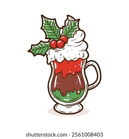 Milkshake with vanilla ice cream with christmas concept vector illustration