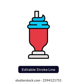 Milkshake Vector for Creamy Beverage Lovers. Chocolate, vanilla, or strawberry shake illustration, cold dessert drink concept. Glyph icon