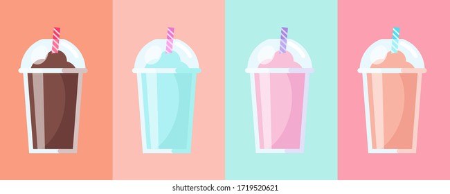 Milkshake vector design. Milkshakes vector illustration set.  Smoothie vector design. 