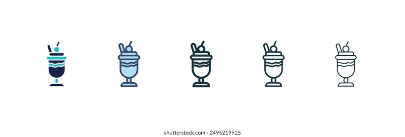 Milkshake vector icon set black filled and outlined style.