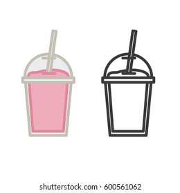 Milkshake. Vector icons. Colorful and outline.