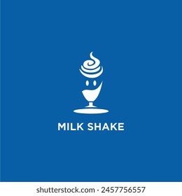 Milkshake vector illustration with glass and blue white shades