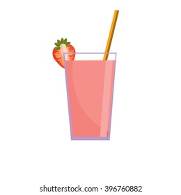 Milkshake vector illustration. Milkshake icon. Strawberry milkshake. Smoothie straw. Milk shake isolated background