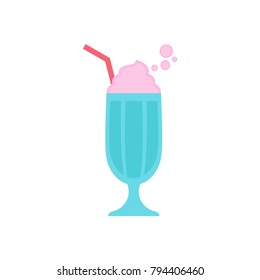 Milkshake vector Illustration. Pink cream in glass with straw. Flat Design