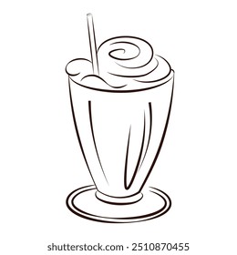 Batido con nata batida en Ilustración vectorial de cristal de postre en estilo sketch.