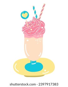 Agitar con crema batida en un vaso. Ilustración vectorial.