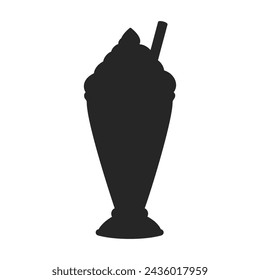 Milkshake with whipped cream topping retro milk bar dessert in vector silhouette