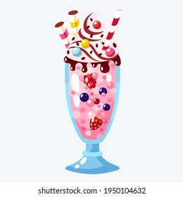Milkshake with whipped cream vector flat illustration.
