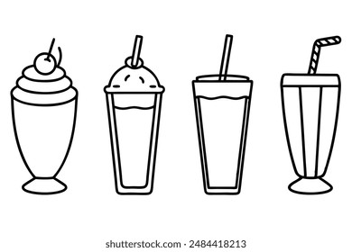 Milkshakes delicate line art vintage beverage illustration style