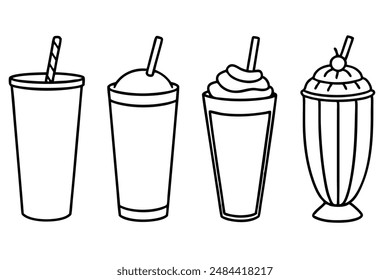 Milkshakes detailed line art intricate dessert illustration