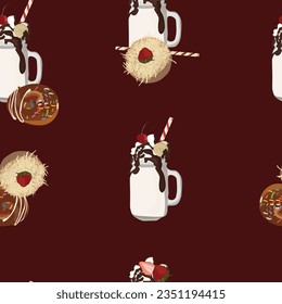 milkshakes and donuts seamless pattern