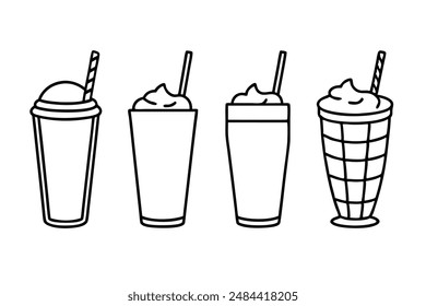 Milkshakes hand-sketched line art beverage illustration style