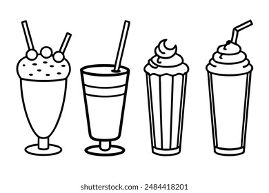 Milkshakes line art illustration refreshing dessert drink design