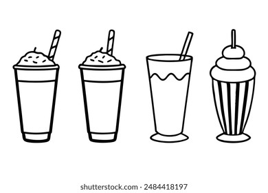 Milkshakes monochrome line art elegant drink vessels