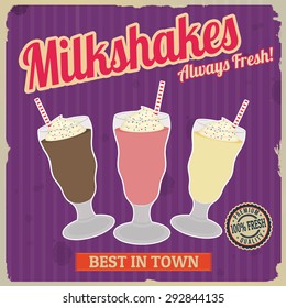 Milkshakes retro poster in vintage style, vector illustration