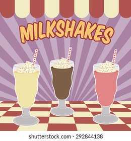 Milkshakes retro poster in vintage style, vector illustration