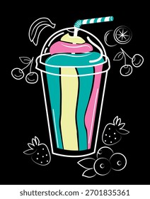 Projeto de caverna em forma de milkshake com fundo preto.