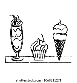 milkshape with cup cake and ice cream
