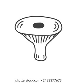 Milky cap Mushroom Doodle Line Icon. Hand drawn forest fungus. Food ingredient symbol. Outline vector illustration