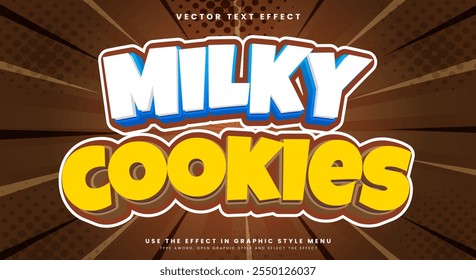 Efeito de texto editável 3d de cookies leitosos Modelo com estilo cômico