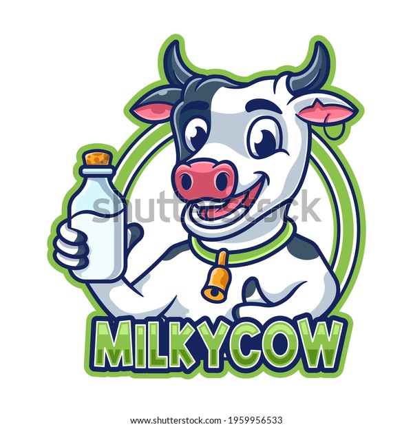 Milky Cow Cartoon Mascot Logo Cute Stock Vector (Royalty Free) 1959956533