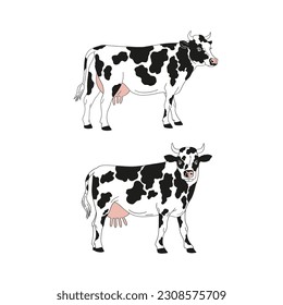 Milky cow hand drawn vector illustration isolated on white.