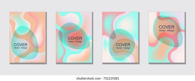 Milky fluid color covers set trendy vector design for business brochure, booklet, flyer. Colorful bubble shapes composition with gradients. Brochure cover design future geometric A4 templates.