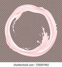 Milky fruit liquid frame. Pink liquid splash. Vector illustration for advertising or packaging of dairy products. 