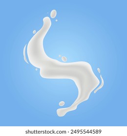 
Ola de salpicadura líquida lechosa. Gota de leche realista aislada sobre fondo azul. Ilustración vectorial para el Diseño de Productos o Necesidades Publicitarias.