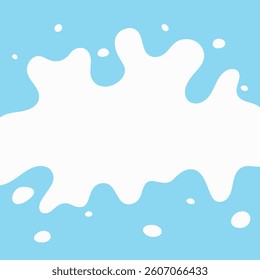 Milky splash on a blue background, graphic vector illustration of organic liquid spots, flat design. Abstract modern minimalistic background with space for text. An element for labels, designs