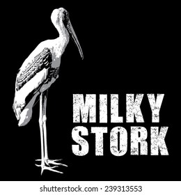 Milky stork vector, rubber stamp