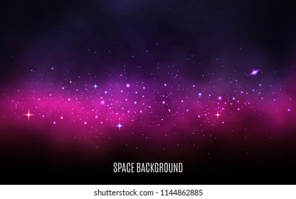 Milky Way Background. Pink And Purple Concept. Stardust And Shining Stars. Colorful Galaxy With Nebula And Stars. Abstract Futuristic Backdrop. Vector Illustration.