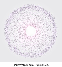Milky Way Donut Abstract Background. Rounded vector constellations. Purple color Dots and lines in hole. Soft gradient.
