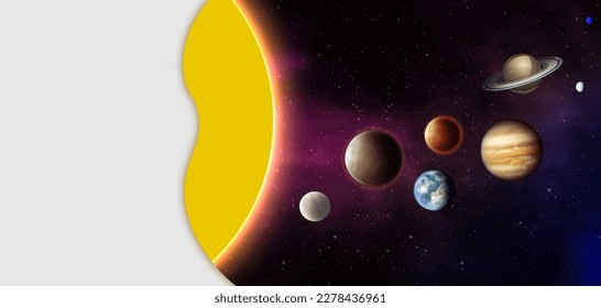 Milky way galaxy planet orbit, the beauty of the colorful starry and cloudy sky, space banner vector background.